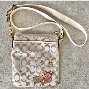 Coach Cream and Pink Crossbody Bag with Gold-Tone Accents